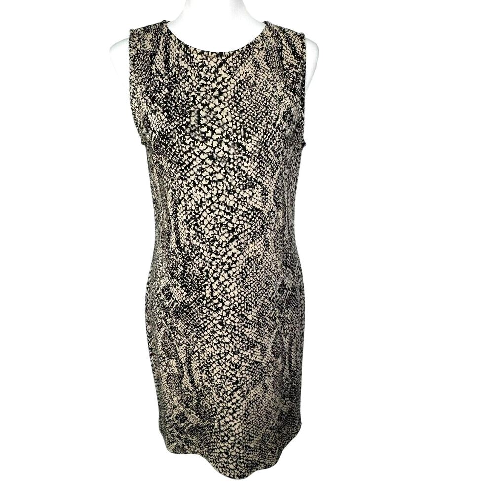 ST. JOHN COLLECTION Size 8 Sleeveless Sheath Snake Print Midi Dress Knit Stretch